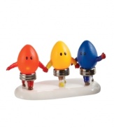 The shining stars of Snow Village's Brite Lites Christmas parade, the marching bulbs are a favorite of kids and adults alike in cheery red, yellow and blue. From Department 56.