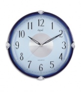 Combining a sleek aluminum dial and translucent blue case, this contemporary wall clock gets you there on time and in style. With glass dome and soundless, tick-tock-free movement by Opal Clocks.