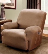 Featuring subtle allover striping in versatile, solid tones, the Stretch Stripe recliner slipcover from Sure Fit instantly refreshes your furniture with style and comfort. Easy to care for, this slipcover can be tossed in the wash.