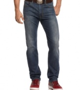 Get some elevated denim style with these faded-wash jeans from Armani Jeans.