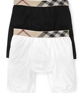 Burberry's super soft cotton boxer briefs feature a supportive pouch and signature check print elastic waistband.
