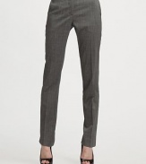 THE LOOKBanded waist with belt loops Front zip with double button tab closureSide slash pocketsSeam detailsBack button slash pocketTapered legTHE FITInseam, about 32 longRise, about 8 ½ longTHE MATERIAL98% virgin wool/2% other fibersCARE & ORIGINDry cleanMade in Italy