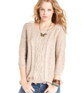 A relaxed fit and classic cable-knit design make this three-quarter sleeve sweater from Pink Rose a style you'll want to wear all day and every day!