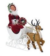 Taking the reins of a snow-white sleigh, this elegant figurine is handcrafted with a beautiful reindeer, extraordinary detail and all the traditional charm of Byers' Choice.