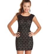 Pretty woman: from the dark lace overlay to the dipping back design, this mini dress from Sequin Hearts totally allures!
