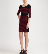 Striped cotton boatneck has three-quarter sleeves, contrasting trim and an enticingly low back. BoatneckThree-quarter sleevesScoopbackAbout 22 from natural waistCottonDry cleanImportedModel shown is 5'10 (177cm) wearing US size Small.