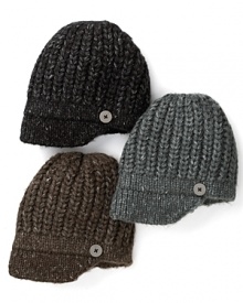 A cozy marled knit hat with cute button detail at brim. By Echo.