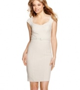 Elongating princess seams plus a waist-cinching belt bring structured elegance to this sheath dress from XOXO!