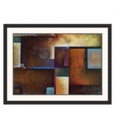 A mesmerizing focal point for ultra-modern decor, Satori I features sharp angles in black and bronze with surprising bursts of teal, plum and brick. These rich contrasts and bold geometric designs add instant drama to your living room or foyer. In black frame with smooth matte finish.