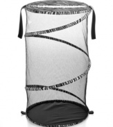 Makes your laundry day! A flexible design that collapses at a moment's notice is the perfect companion for small spaces, dorm rooms & busy homes. Made of a breathable mesh with a zebra trim, this hamper is a clean & simple way to sort and store your dirty laundry. 1-year warranty.
