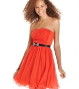 An adorable bow and charming pleats add to a girlish a-line silhouette, making this City Triangles dress truly special!