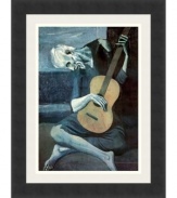 A deep sense of loss and melancholy suggested by the musician's dejected stance and ragged attire set a contemplative mood. A relic from Picasso's Blue Period, The Old Guitarist features fine brush strokes in shades of midnight.