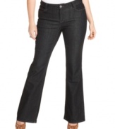 A black wash lends an ultra-slenderizing look to DKNY Jeans' plus size bootcut jeans-- they're must-haves for your causal wardrobe!