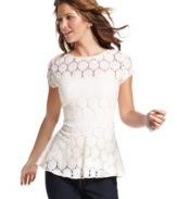 Adorable details abound on this top from Eyeshadow, from the super-pretty lace design to the feminine peplum hem!