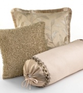 Luxe texture meets serene hues in this Petal Drift neckroll from Martha Stewart Collection for a soothing presentation. Finished with decorative ties on each end and sequin trim. Zipper closure.