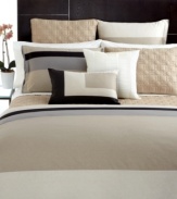 Sophistication makes a bold statement with Hotel Collection's Panel Stripe comforter. Featuring pieced, 400-thread count Pima cotton treated with a wrinkle-resistant finish. Reverses to solid.