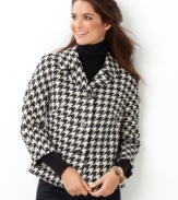 Style with a bite: Charter Club offers a cute, cropped coat in graphic houndstooth. Metallic thread adds a touch of sparkle!