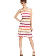 Go ladylike in a day dress replete with charming details -- from the colorful stripes to the crisp, accordion pleats! By Ali & Kris.