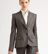 Exquisite wool, in a menswear-inspired silhouette accented with three flap pockets in a classic houndstooth print.Peaked lapels with buttonhole detailButton frontFlap pocketsWelt pocketButton cuffsDouble back ventsAbout 26 from shoulder to hem98% virgin wool/2% elastaneDry cleanMade in Italy of imported fabric Model shown is 5'10 wearing US size 4. 