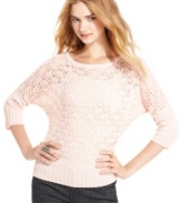 Cozy-up to It's Our Time's three-quarter dolman sleeve sweater! Open-knit design lends a touch of pretty-as-can-be style.