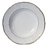 Simply Anna Polka is a simply elegant collection of embossed whiteware with Anna Weatherley's signature shark's tooth gold banding and hand-painted gold polka dots. The collection works beautifully with all of Anna's lavishly decorated offerings.