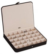 Think inside the Cameron jewelry box to secure favorite earrings, pins, pendants and more. Thirty-five equal sections will put everything in its place and help prevent messy tangles and knots.