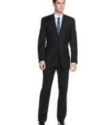 Pinstripes take this Calvin Klein power suit to the next level.