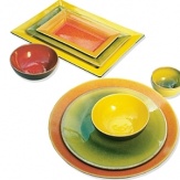 Upscale casual china with a flair of color. An exciting way to update your table. Available in avocado, cherry, orange, and lemon.