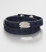 A double wrap bracelet of fine Italian leather is offset by a silver logo accent.LeatherAbout 16 diam.Made in Italy