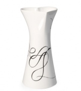 Budding romance. A loopy platinum design and heart-shaped opening define this Love Story vase with elegant whimsy. In lustrous white porcelain from Mikasa.