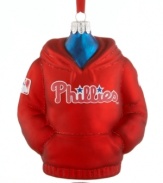 Suit up for Christmas, the Phillies way! Kurt Adler's shiny glass hoodie ornament is a guaranteed home run for Philadelphia baseball fans.