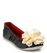 Be glamorous, even in your off hours, with these blossom-topped satin slippers from kate spade new york.