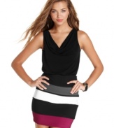 Wow factor: a bold bandage skirt pops against the understated cowl neck top of this day-to-night dress from BCX!