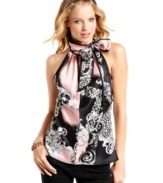 Tie it up with Urban Hearts' cute tie-neck top! The status print is totally on-trend for fall, too.