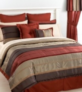Rich with bold color and embellished with textured stripes, the Morgan 24-piece jacquard room in a bag instantly transforms your space into a retreat of distinction. Includes matching window treatments for a coordinated look. (Clearance)