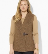 Lauren Ralph Lauren's classic plus size wrap vest is knit from plush combed cotton yarns with a luxe braided toggle for a heritage flourish.