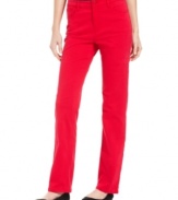 Jones New York Signature's straight-leg jeans make a statement in a rich, cherry wash and sparkling embellished back pockets.