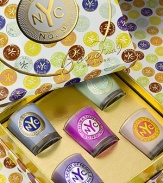 Praise is justifiable for the fine-ness of these scented candles, which smell every bit as exquisite as the eau de parfum. These traveler candles are sized to stow in a suitcase. Think of them as ambiance-enhancing New York neighborhood souvenirs. Five-pack includes: Chelsea Flowers, Chinatown, Eau de New York, Nuits de Noho and The Scent of Peace, each bearing the Bond No. 9 token. 