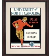 Georgia and North Carolina fans can get nostalgic for the early days of college football with this vintage cover art from the 1931 program cover. With a cherry-finished frame and double mat.