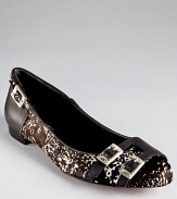 Black, white and buckled, Rachel Zoe's calf hair Lindsey flats boast a spotted print and hits of hardware.