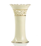 Distinguished by a scalloped edge, bands of gold and heart cutouts in creamy ivory porcelain, this lovely frame combines traditional style and timeless grace. Qualifies for Rebate