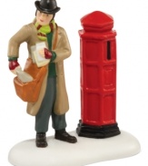 Part of the Devon County series in the Dickens' Village collection, this village postmaster ensures that mail circulation never stops. Crafted of hand-painted porcelain and coordinates with the Devon Royal Mail cottage.
