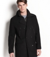 Welcome a classic to the modern age with this zipper-accented pea coat from Calvin Klein.