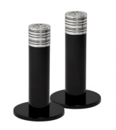 Light up your home with the grace and sophistication of Vera Wang's With Love Noir candlesticks. Geometric detail lends extra shimmer to black enamel in a set that invokes modern and deco design.