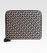 Printed canvas zips around your iPad® for a stylish cover.Accommodates all iPad® modelsZip-around closurePadded canvasCoated canvas liningTwo inside open pockets9W X 10¼H X 3/4DImportedPlease note: iPad® not included.