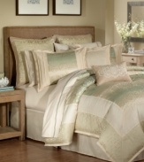 Utterly divine, this comprehensive Capri comforter set features a soothing colorway of muted tans and greens paired with an elegant scroll motif for a completely classic look. Coordinating elements feature perfect pleated details and shimmery gold & silver accents for pure enchantment.