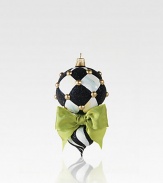 A charming, mouthblown glass ornament is destined for many Christmases to come in handpainted chevrons of ivory and onyx. Glass6 longWipe cleanImported