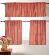 Warm up your rooms with sunset-inspired hues and pure cotton. The Banyon café curtain boasts stripes of spice tones accented with white dots for a casual, contemporary appeal.