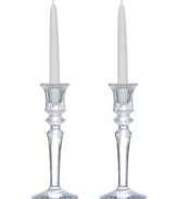 The Mille Nuit Collection, French for a thousand lights, is one of Baccarat's most popular and exquisite patterns. This set of 2 candleholders not only hold a dancing flames but sparkle divinely all on their own. A true treasure that will be celebrated for years to come.