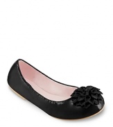 Is she ready for chic grown-up style? This adorable leather Bloch flat boasts a fluttery rosette at the toe.